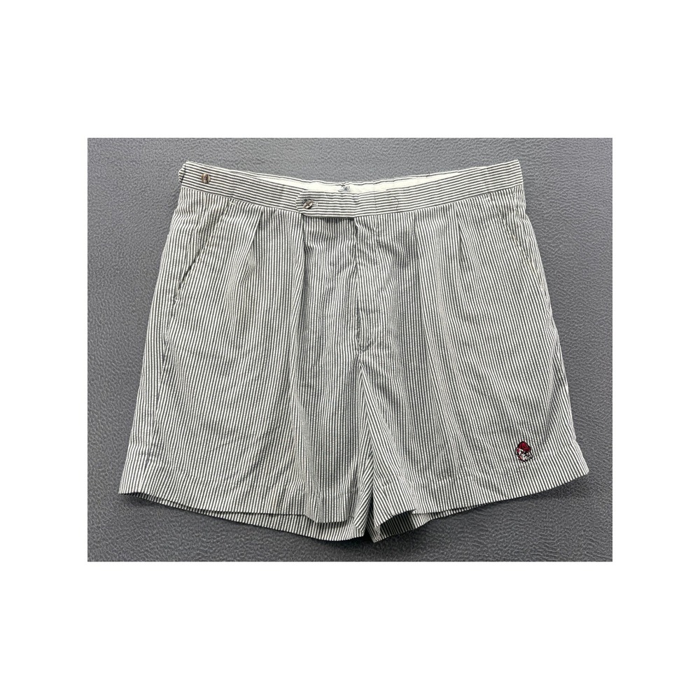 VTG Divots Golf Shorts Mens 38 Blue White Seersucker Stripe UGA Bulldogs Pleated